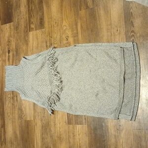 Nomad Morgan Carper Grey Knit High Low Tank Tunic w/ Fringe Turtleneck ZZZ